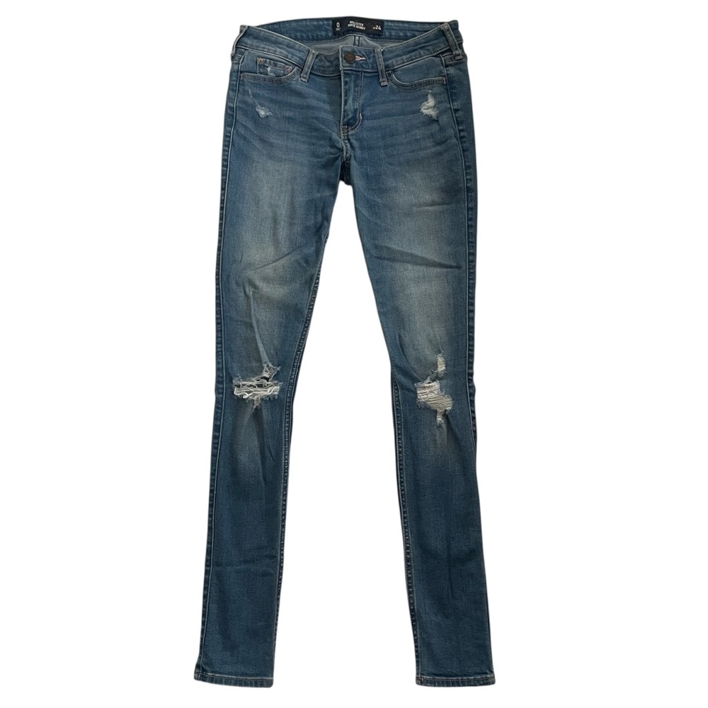 Hollister Super Skinny Solid Blue Distressed High Rise Denim Jeans